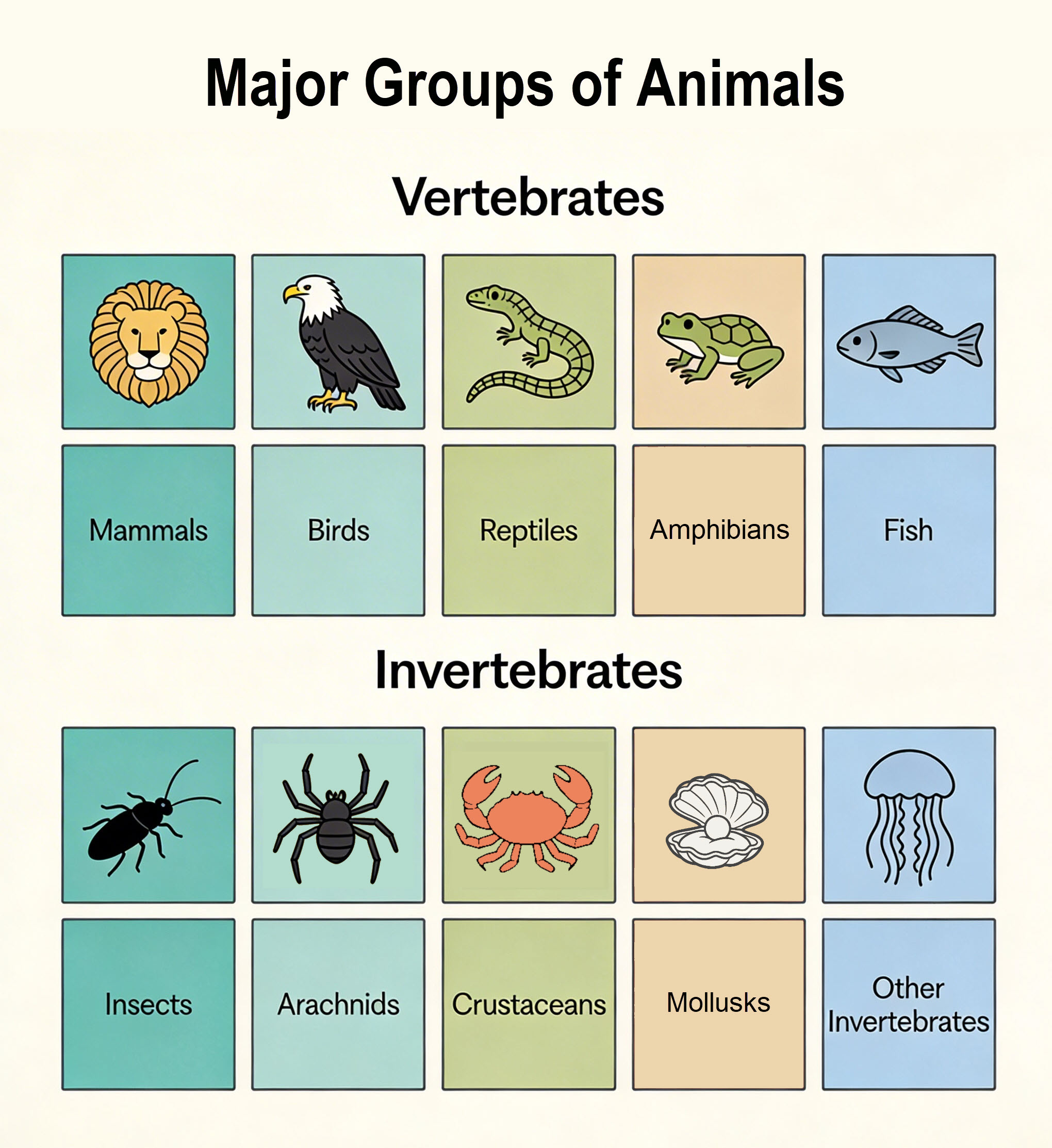 major groups of animals vert invet
