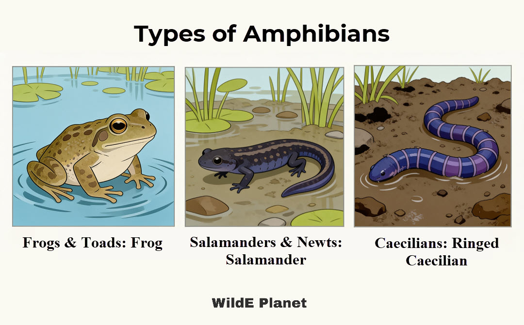 Different types of amphibians.